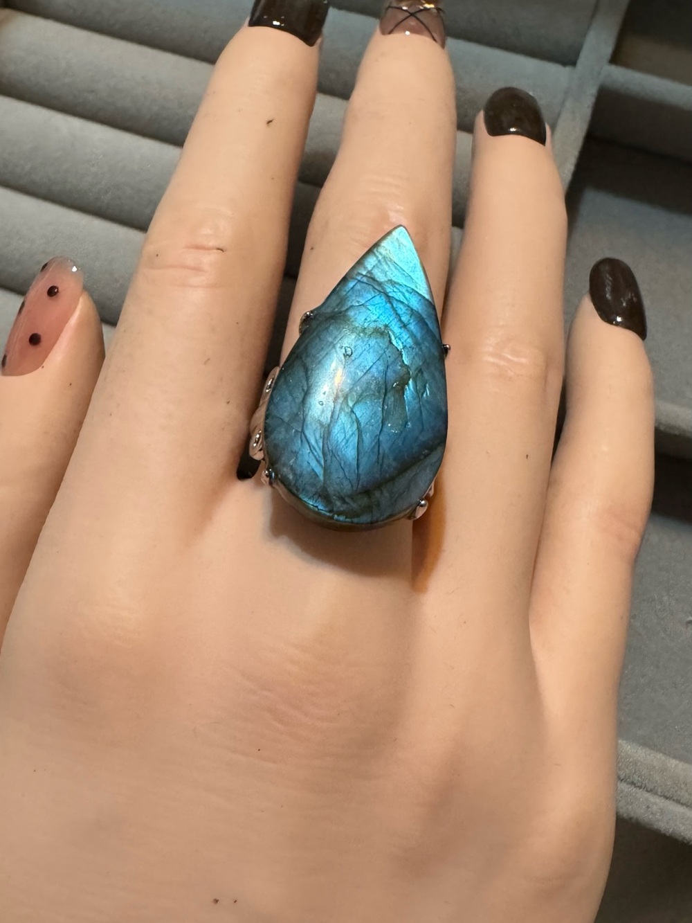 Blue Labradorite Teardrop ring
